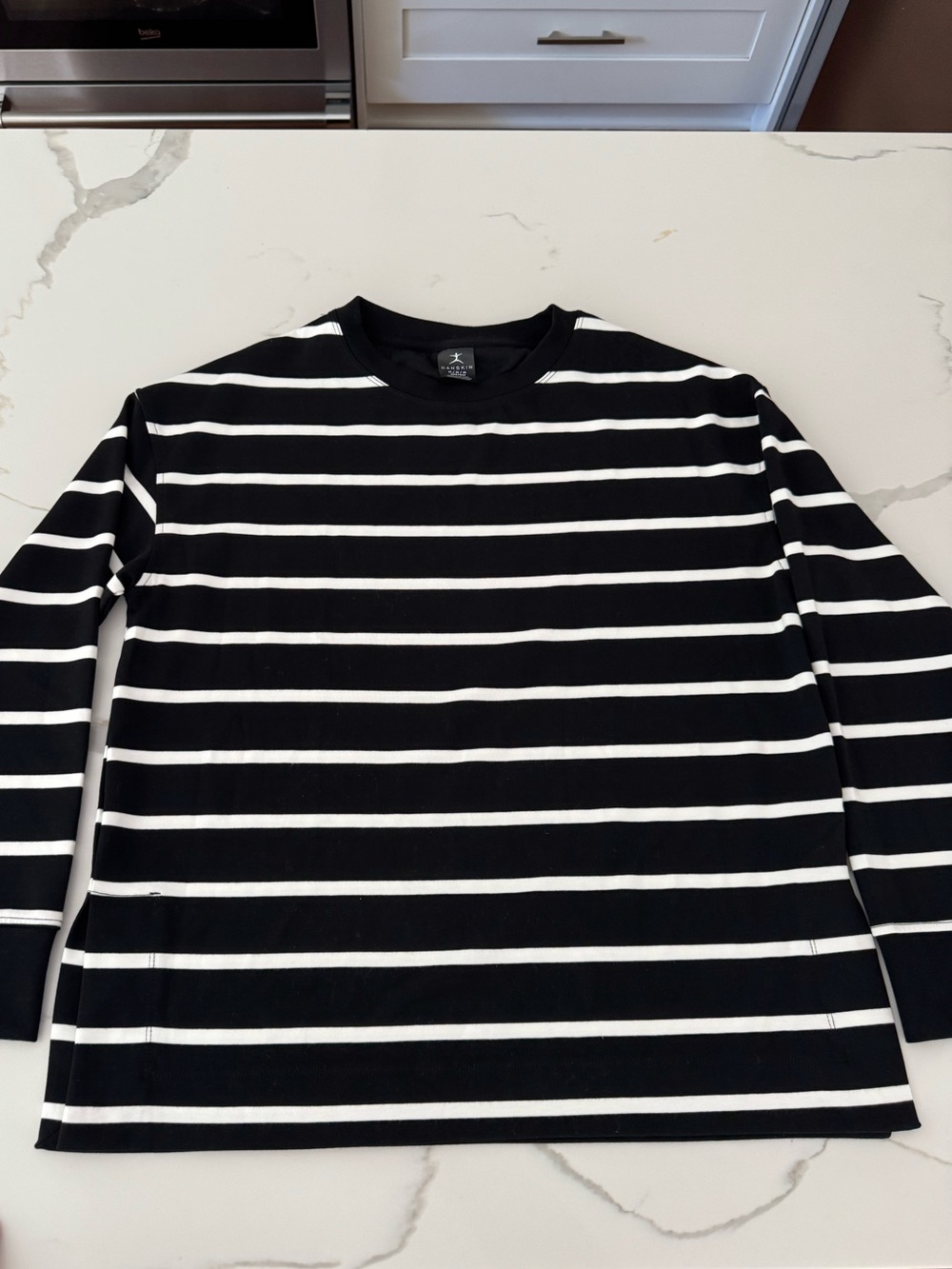 Danskin Black and White Striped Long-Sleeve Tee